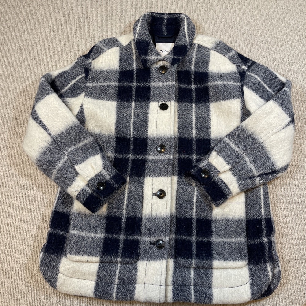 Madewell Walton Colleton Navy Plaid Shirt Jacket Wool Medium